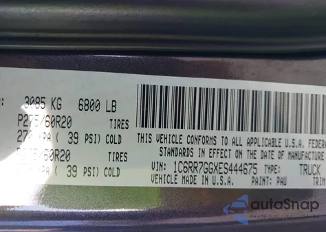 2014 Ram 1500 Big Horn z USA, uszkodzony, nr VIN 1C6RR7GGXES444675